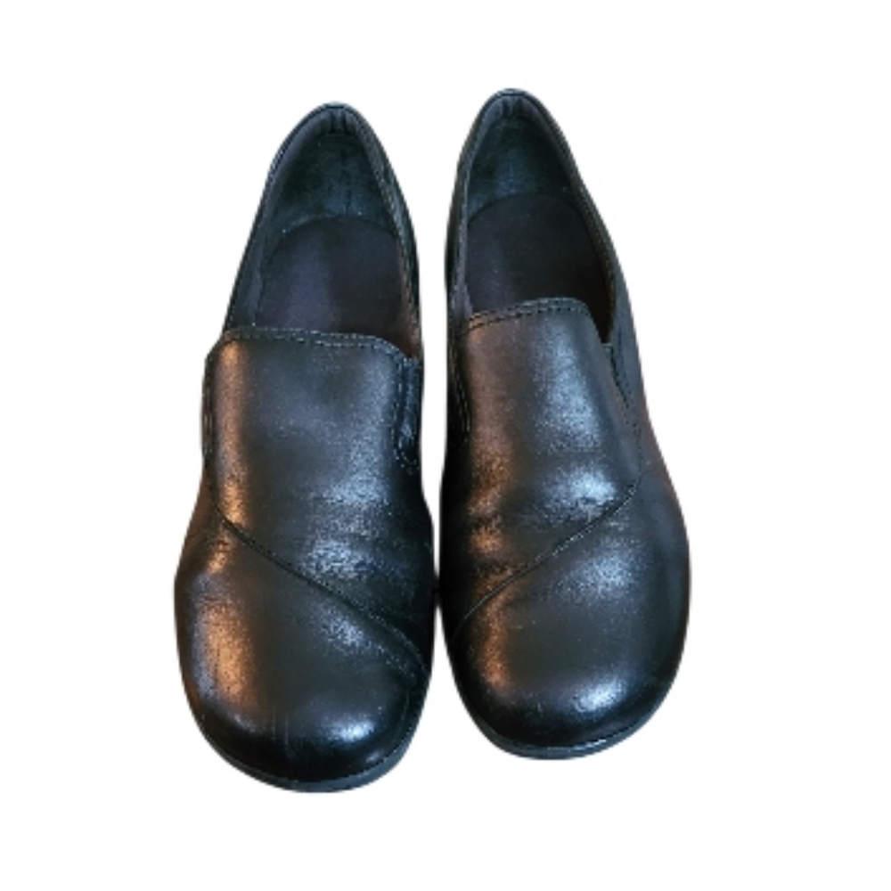 Clarks May Poppy Bendables Black Leather Slip-On Shoes Size 11
